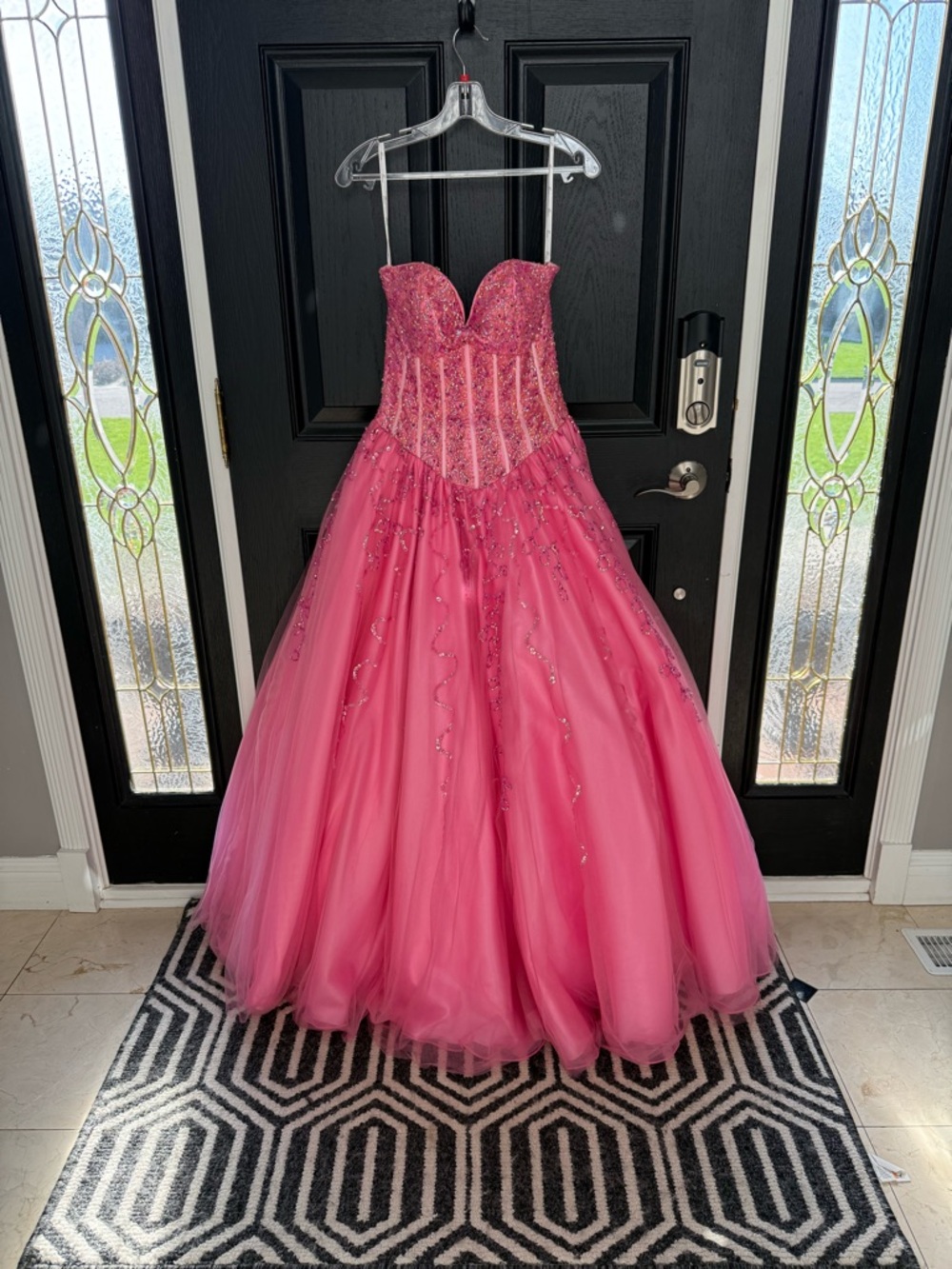 Hot Pink Strapless Ball Gown Prom Dress